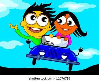 couple riding in a car	