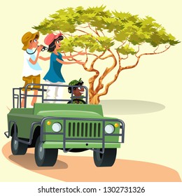 Couple riding in the car with driver in the zoo