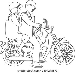 Couple riding classic motorcycle vector illustration