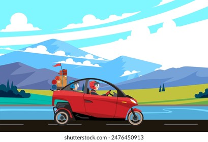The couple riding a electric car traveled to their hometown