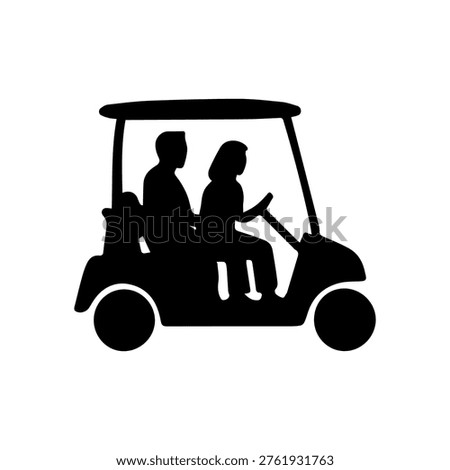 Couple riding golf cart, symbolizing leisure, sport, and recreation