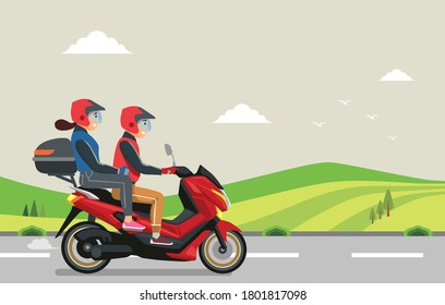 The couple riding a motorbike traveled to their hometown.