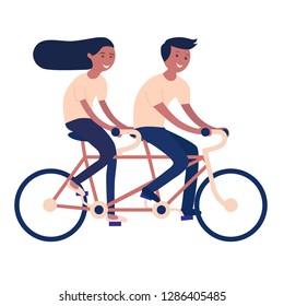 Couple riding on bicycle, vector