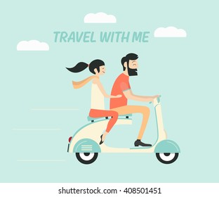  Couple riding scooter