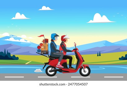 The couple riding a scooter bike traveled to their hometown