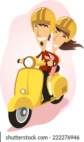 Couple riding a scooter illustration