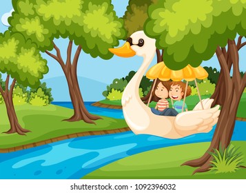 A Couple Riding Swan Boat illustration