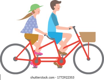 Couple riding a tandem bicycle