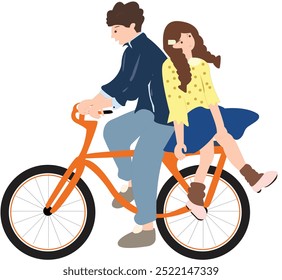 A couple riding tandem on a bicycle in a vector illustration