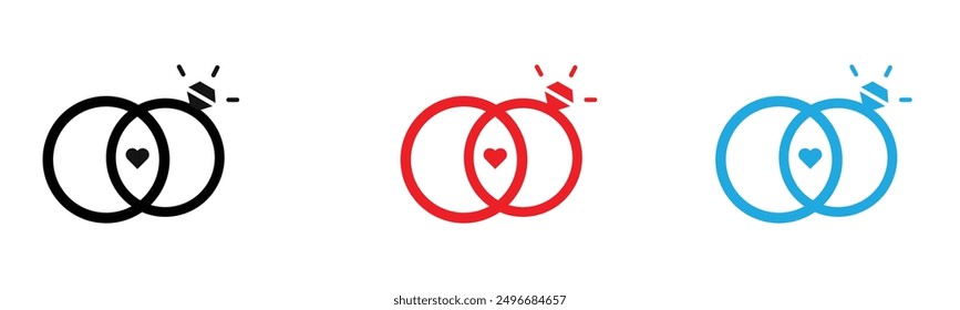 Couple Ring icon outline collection or set in black and white