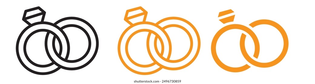 Paar Ring Icon Set Engagement und Hochzeit Illustrationen für romantische Projekte