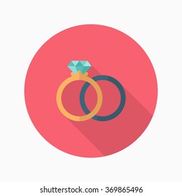 Couple rings and engagement icon, Vector flat long shadow design. Fall in love