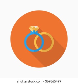 Couple rings and engagement icon, Vector flat long shadow design. Fall in love