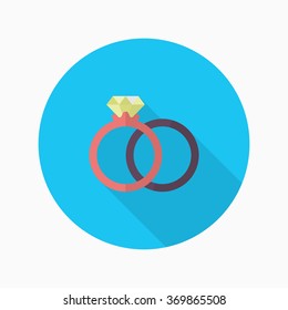 Couple rings and engagement icon, Vector flat long shadow design. Fall in love