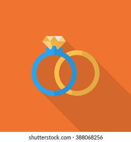 Couple rings and engagement icon, Vector flat long shadow design. Fall in love