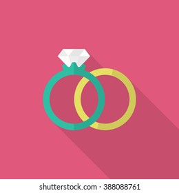 Couple rings and engagement icon, Vector flat long shadow design. Fall in love