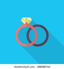 Couple rings and engagement icon, Vector flat long shadow design. Fall in love