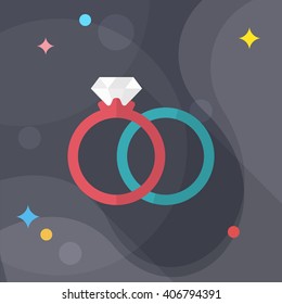 Couple rings and engagement icon, Vector flat long shadow design. Fall in love