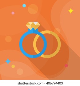 Couple rings and engagement icon, Vector flat long shadow design. Fall in love