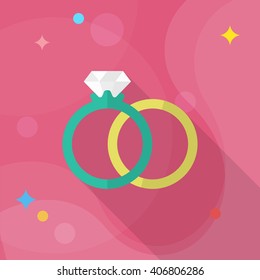 Couple rings and engagement icon, Vector flat long shadow design. Fall in love