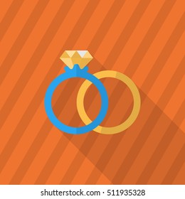 Couple rings and engagement icon, Vector flat long shadow design. Fall in love