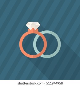 Couple rings and engagement icon, Vector flat long shadow design. Fall in love