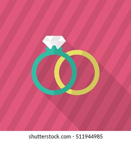 Couple rings and engagement icon, Vector flat long shadow design. Fall in love