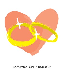 Couple Rings. Valentine Icon with love shape and scratch style in vector style. Vector Illustration