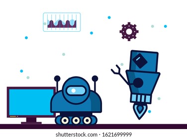 couple of robots technology with data center icons vector illustration