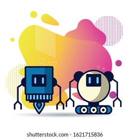 couple of robots technology icons vector illustration design