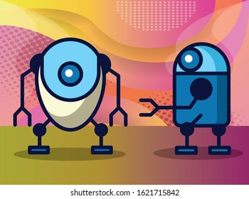 couple of robots technology icons vector illustration design