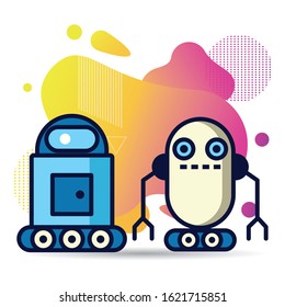 couple of robots technology icons vector illustration design