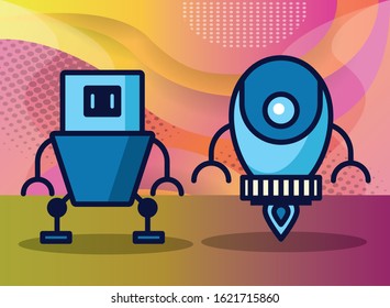 couple of robots technology icons vector illustration design