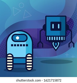 couple of robots technology icons vector illustration design