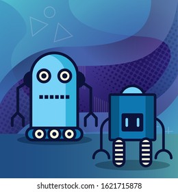 couple of robots technology icons vector illustration design