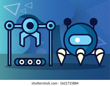 couple of robots technology icons vector illustration design