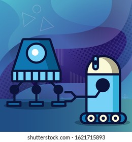 couple of robots technology icons vector illustration design