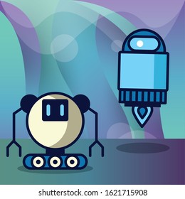 couple of robots technology icons vector illustration design