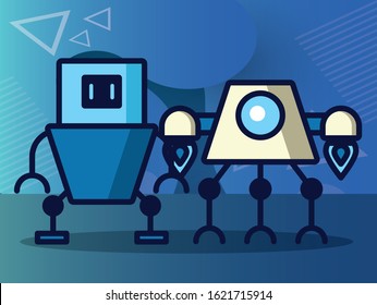 couple of robots technology icons vector illustration design