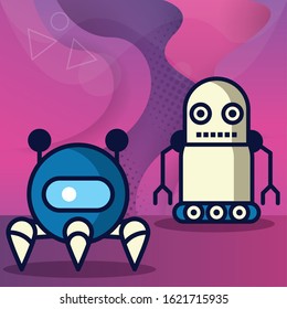 couple of robots technology icons vector illustration design