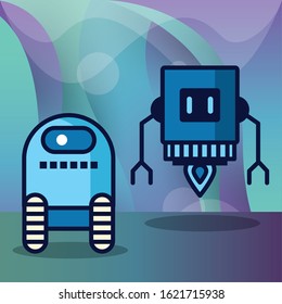 couple of robots technology icons vector illustration design