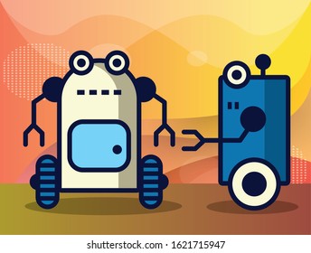 couple of robots technology icons vector illustration design