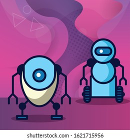 couple of robots technology icons vector illustration design
