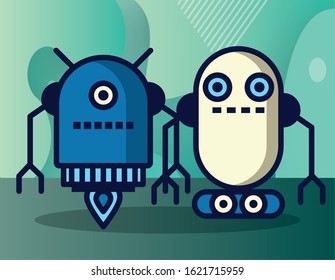 couple of robots technology icons vector illustration design