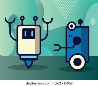 couple of robots technology icons vector illustration design