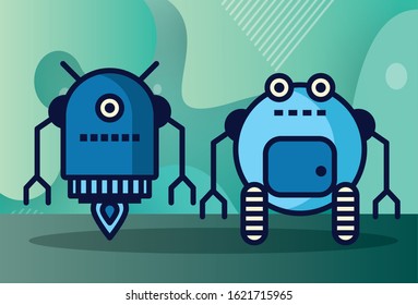 couple of robots technology icons vector illustration design