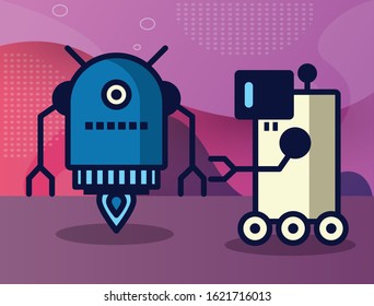 couple of robots technology icons vector illustration design