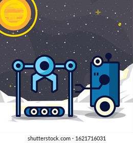 couple of robots technology icons vector illustration design