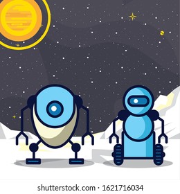 couple of robots technology icons vector illustration design