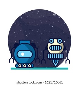 couple of robots technology icons vector illustration design